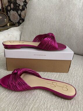 Jessica Simpson Dydra Metallic Pink Knotted Slide Sandals Size 10 NWT